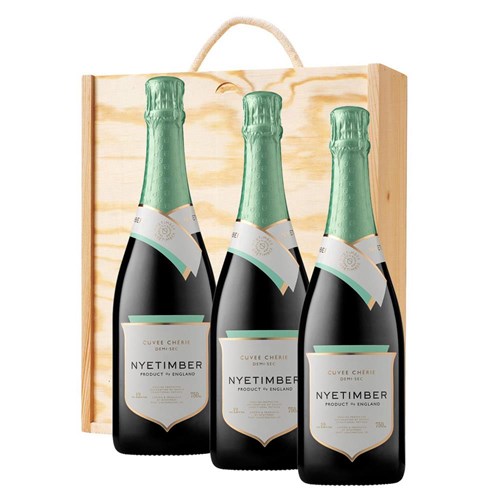 Nyetimber Curvee Cherie Demi-Sec NV English Sparkling Wine Treble Pine Wooden Gift Boxed (3x75cl)